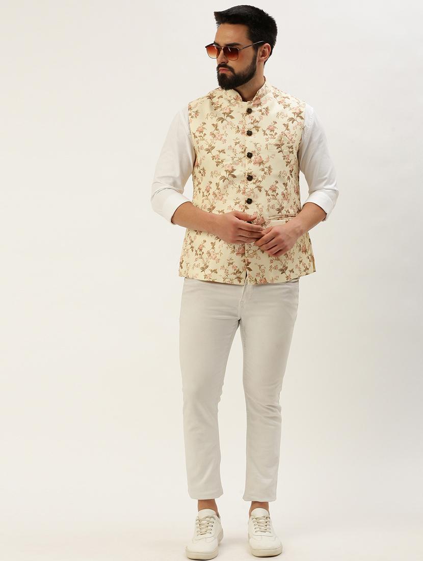 beige cotton nehru jacket - 19855915 - Standard Image - 4