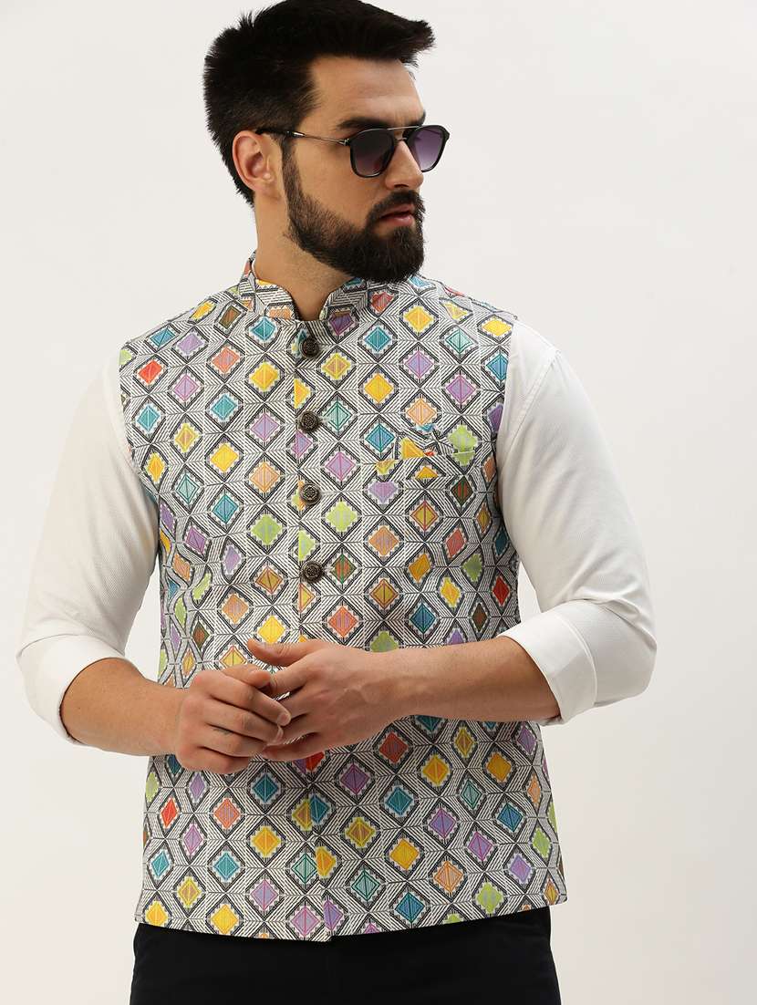 multi colored cotton nehru jacket