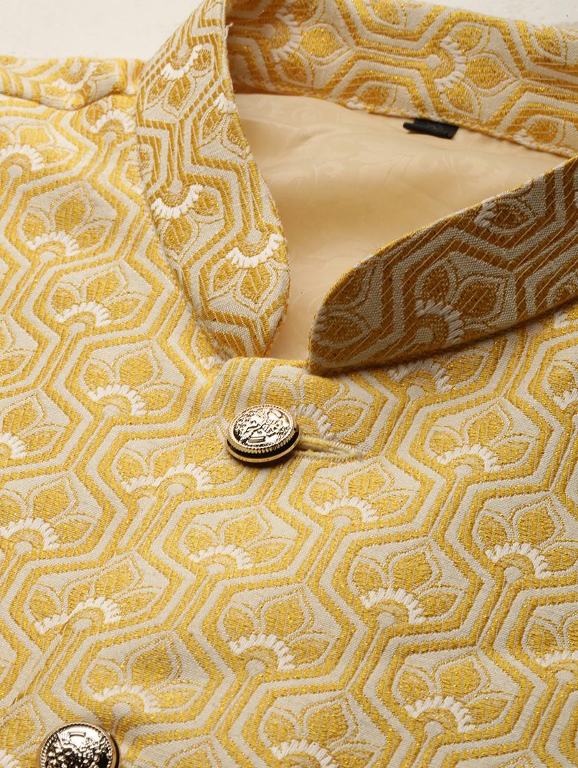 yellow silk blend nehru jacket - 19855926 - Standard Image - 6