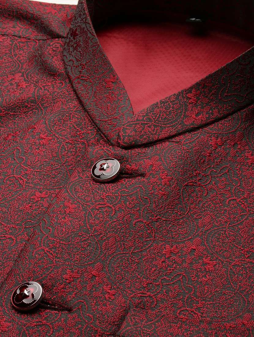 red silk blend nehru jacket - 19855930 -  Standard Image - 6