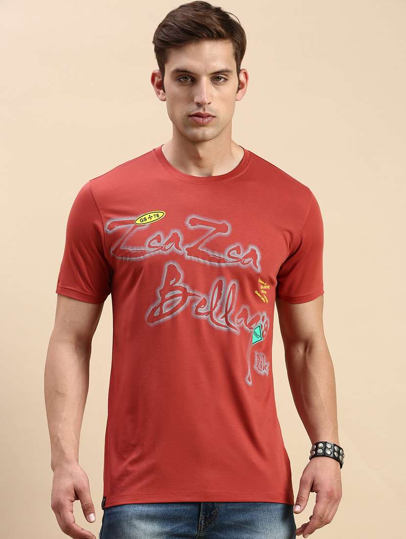 men round neck front print t-shirt