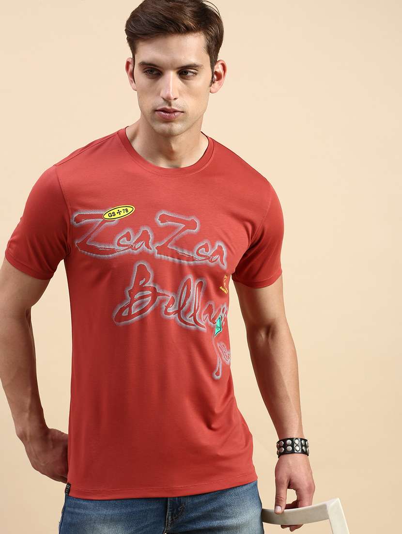 men round neck front print t-shirt - 19856117 -  Standard Image - 1