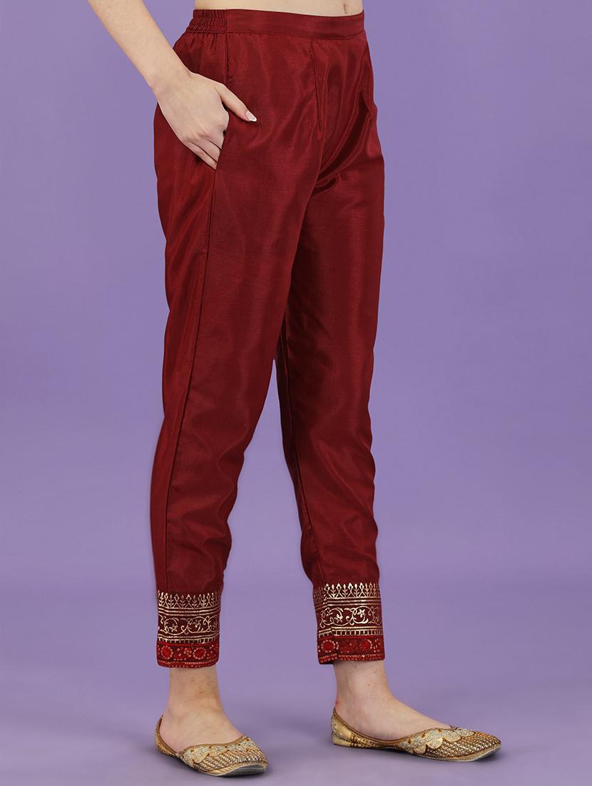 red chanderi kurta pant set - 19856613 - Standard Image - 4