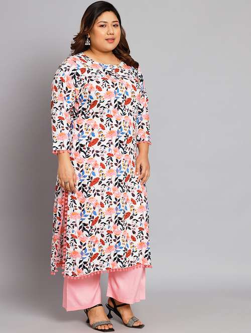 women white & pink printed kurta with palazzo - 19856625 -  Standard Image - 0