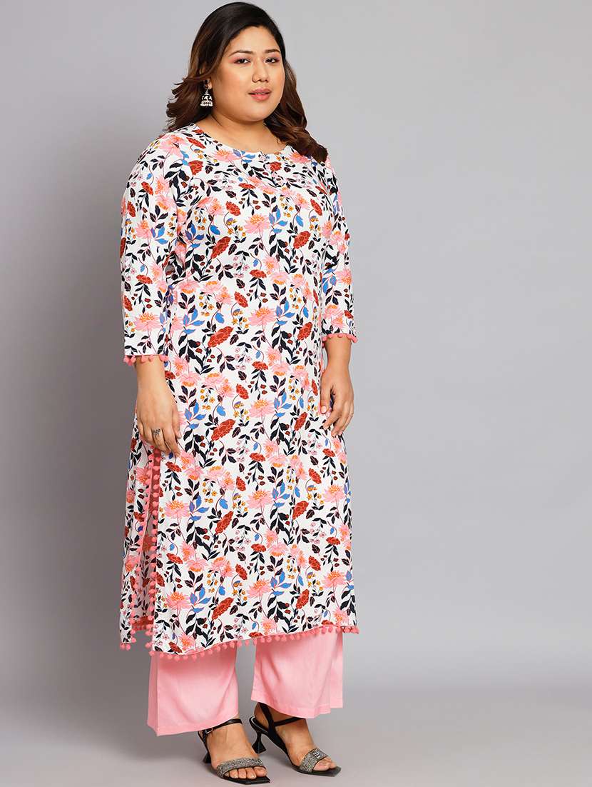 women white & pink printed kurta with palazzo - 19856625 -  Zoom Image - 0