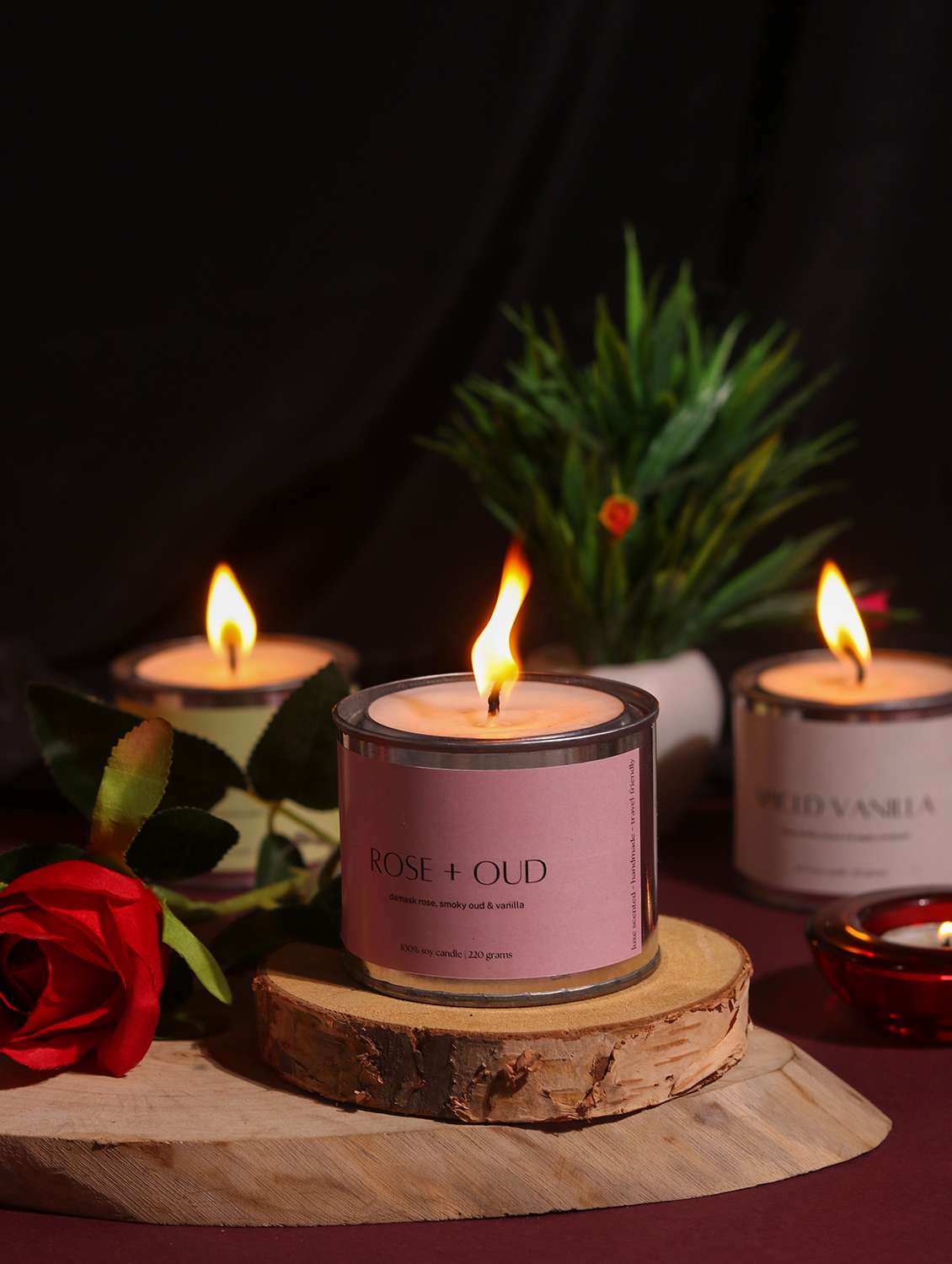 rose and oud scented candles gift set for home decor, decoration, bedroom