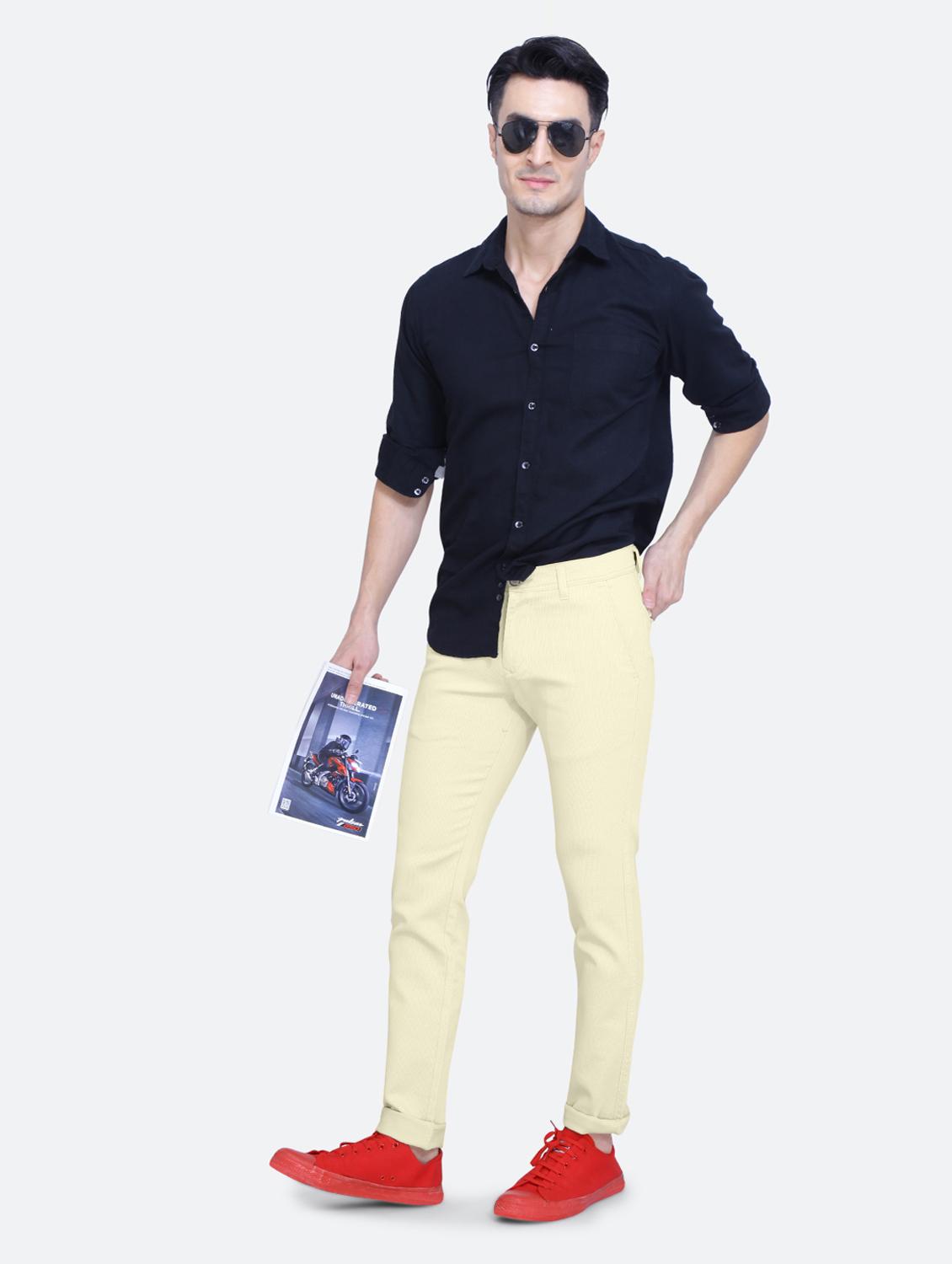 yellow cotton flat front casual trouser - 19858284 - Standard Image - 4