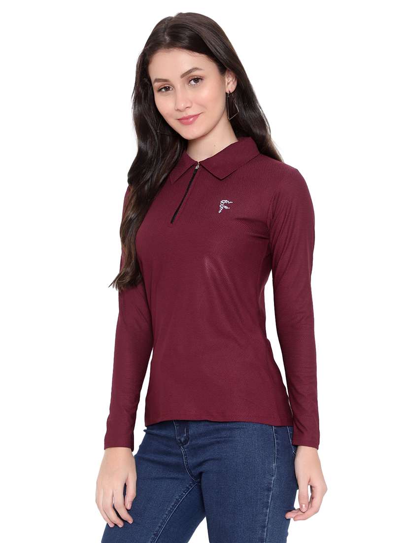 women's placement print polo neck t-shirt
