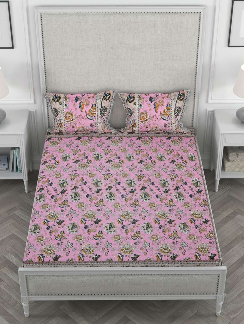 super king size fitted printed double bedsheets with 2 pillow covers