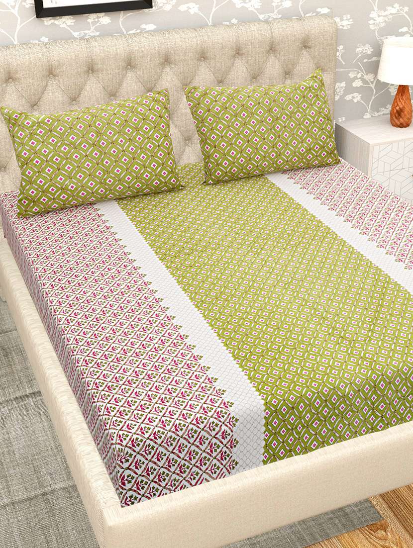 super king size fitted printed double bedsheets with 2 pillow covers