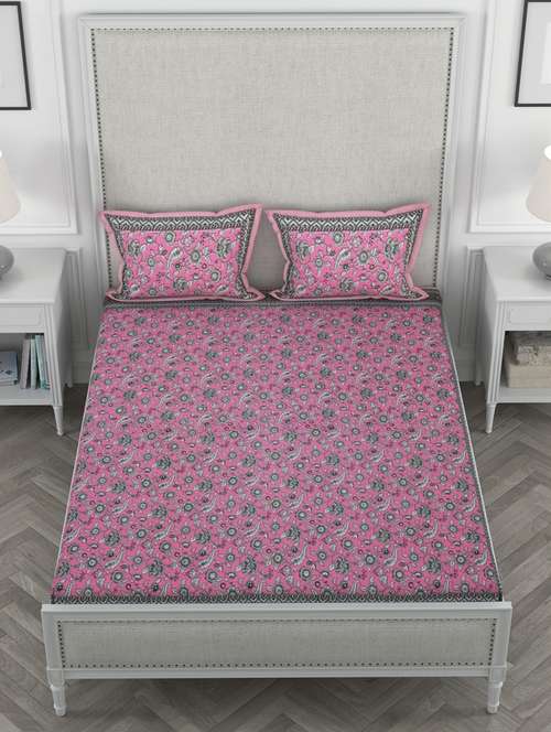 super king size fitted printed double bedsheets with 2 pillow covers - 19864057 -  Standard Image - 0