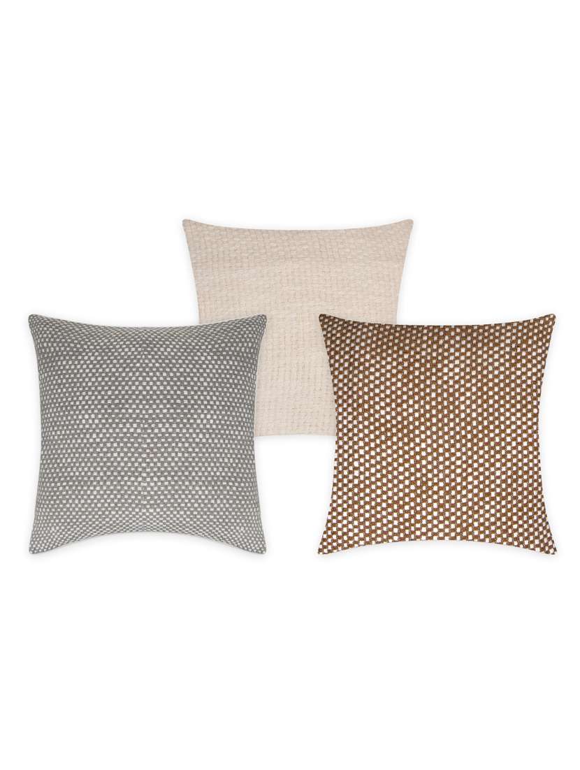 cotton two tone basket weave pattern cushion covers pack of 3 - 19865241 - Zoom Image - 0
