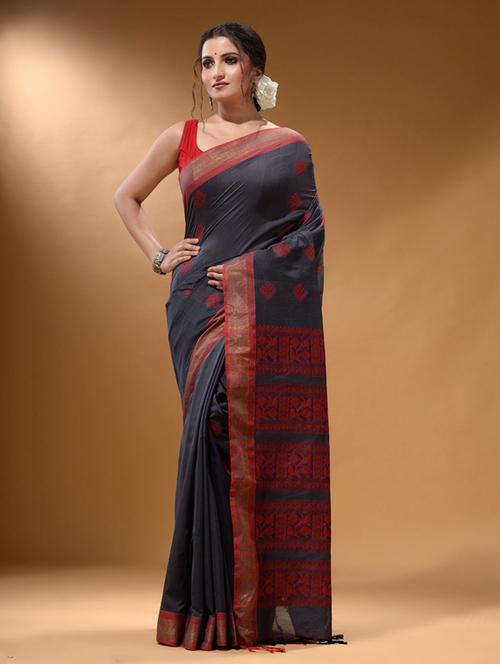 women's self design charcoal colored saree with blouse - 19865955 -  Standard Image - 0