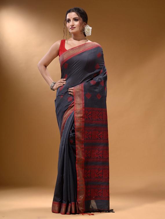women's self design charcoal colored saree with blouse - 19865955 -  Zoom Image - 0