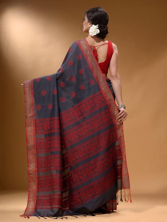 women's self design charcoal colored saree with blouse - 19865955 -  Standard Image - 1