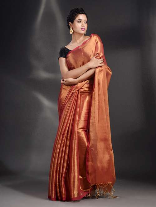 red tissue saree with blouse - 19866100 - Standard Image - 0