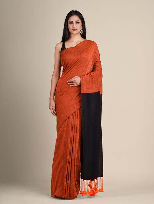 women's solid orange colored saree with blouse - 19866131 - Standard Image - 0