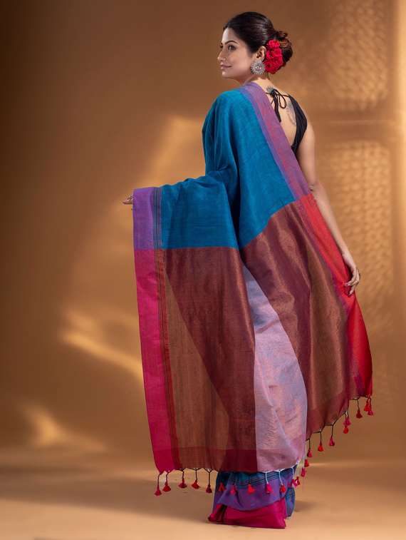 women's self design blue colored saree with blouse - 19866250 - Standard Image - 1