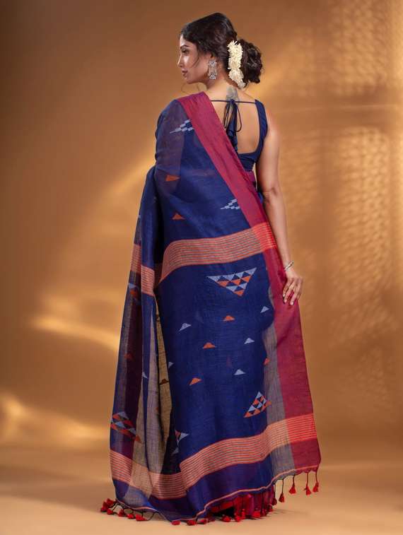 women's self design navy blue colored saree with blouse - 19866266 -  Standard Image - 1