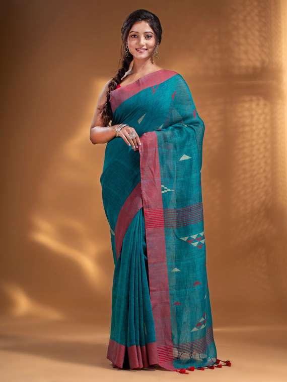 women's self design blue colored saree with blouse - 19866286 -  Zoom Image - 0