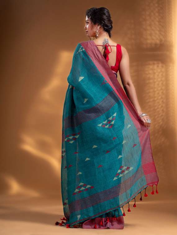women's self design blue colored saree with blouse - 19866286 - Standard Image - 1