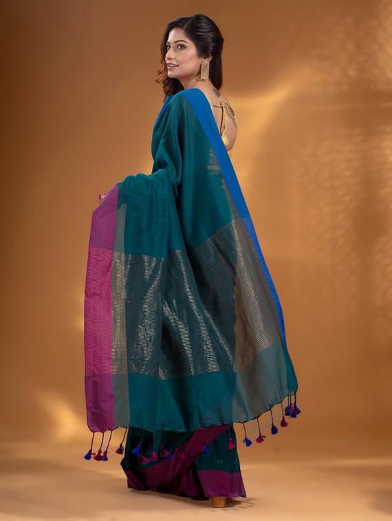 women's self design teal colored saree with blouse - 19866310 - Standard Image - 1