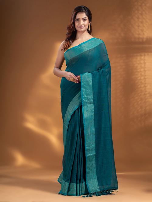 women's bordered royal blue colored saree with blouse - 19866334 -  Standard Image - 0