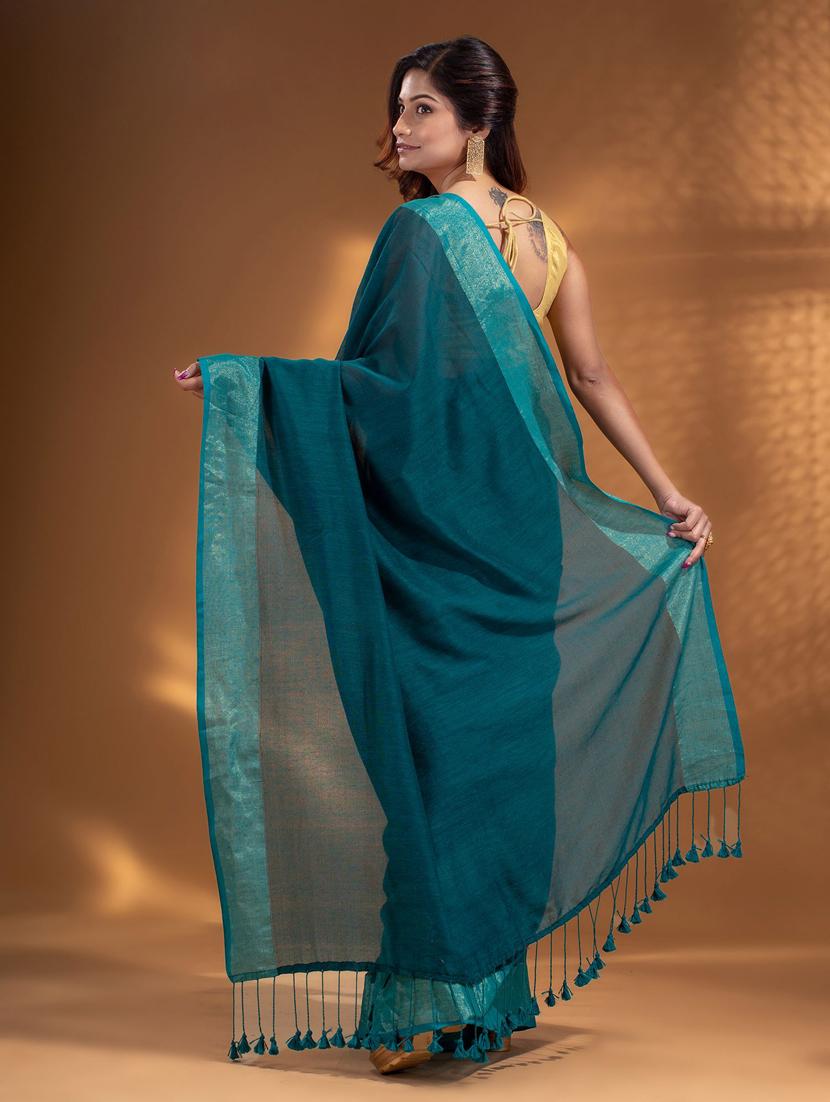 women's bordered royal blue colored saree with blouse - 19866334 -  Standard Image - 1