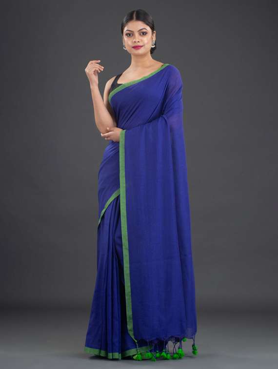 women solid handloom saree with blouse