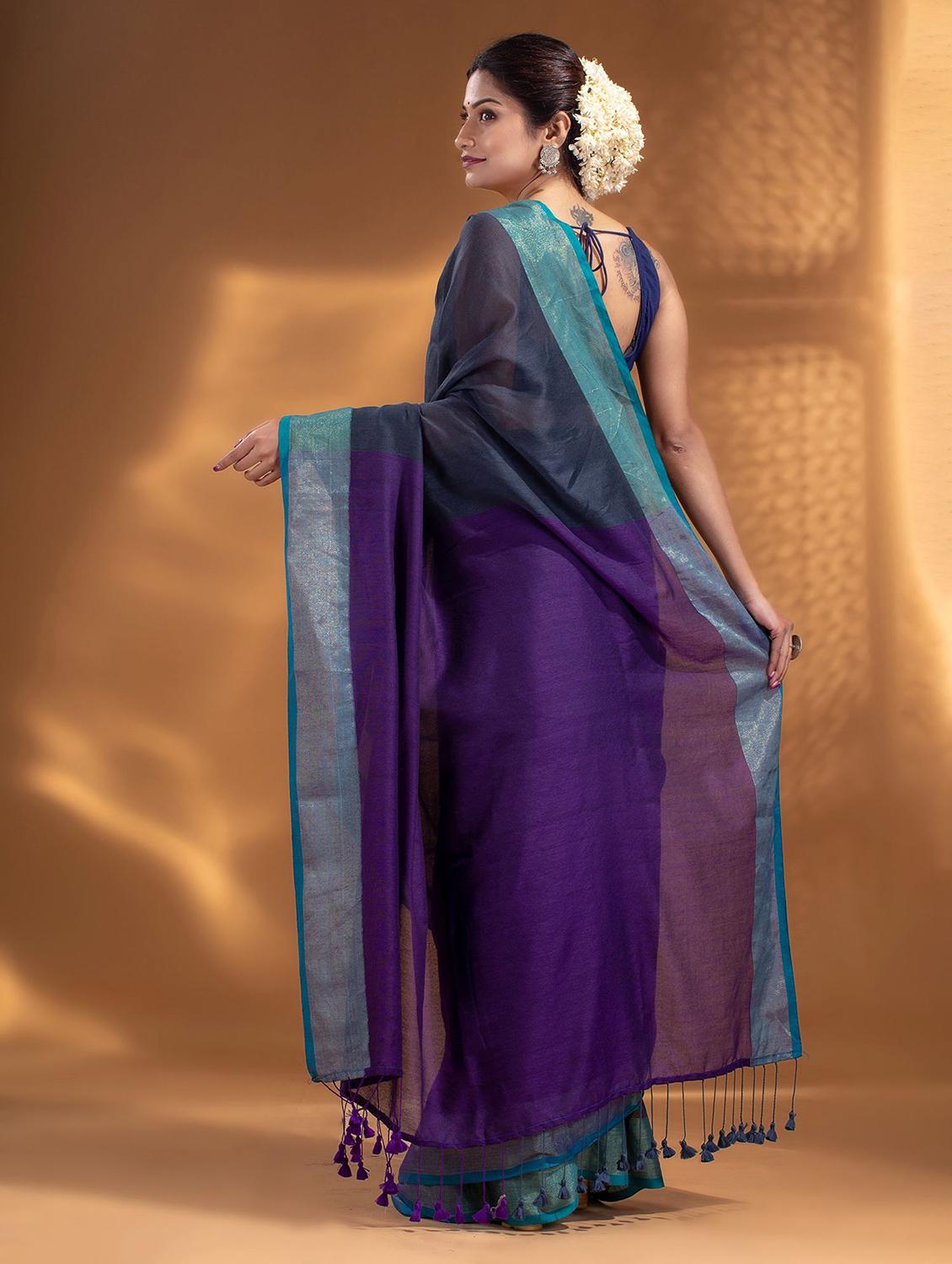 blue self design woven saree with blouse - 19866350 -  Standard Image - 1