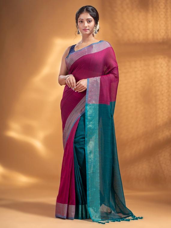 fuchsia cotton saree with blouse - 19866354 -  Zoom Image - 0