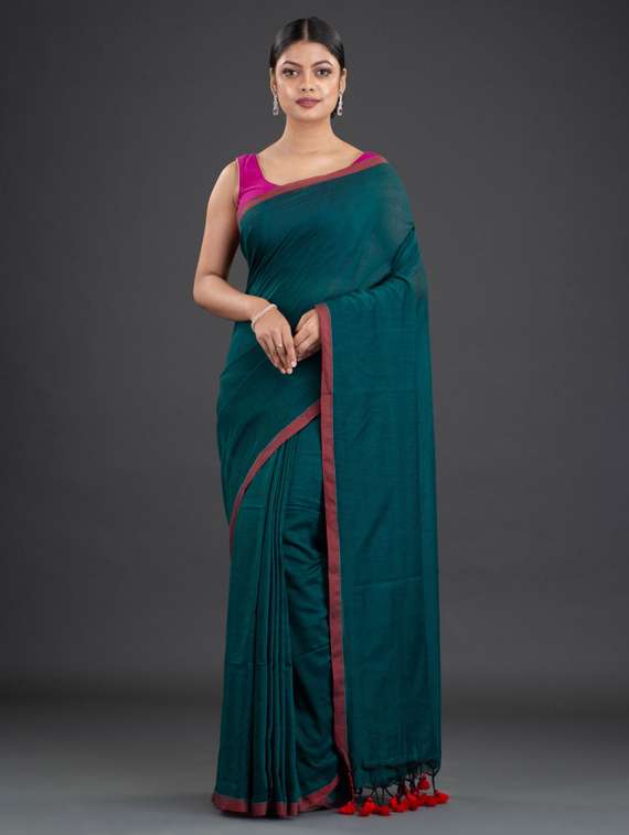 solid woven saree with blouse