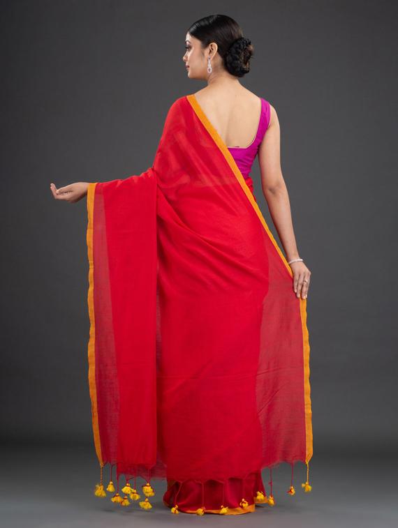 solid woven saree with blouse - 19866377 -  Standard Image - 1