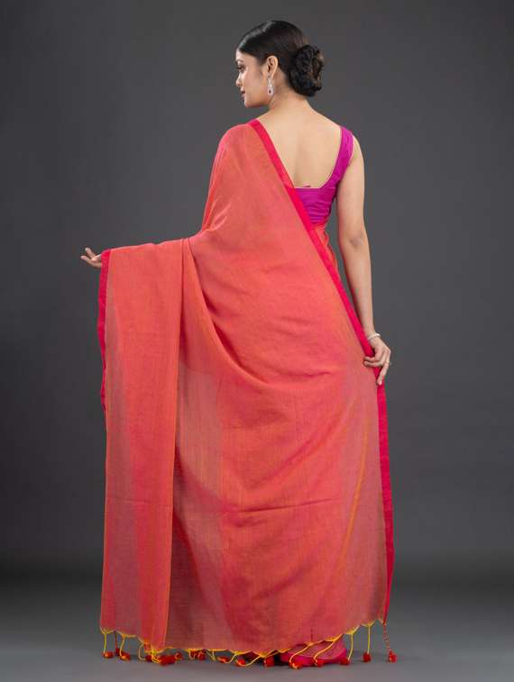 women's solid orange colored saree with blouse - 19866381 - Standard Image - 1
