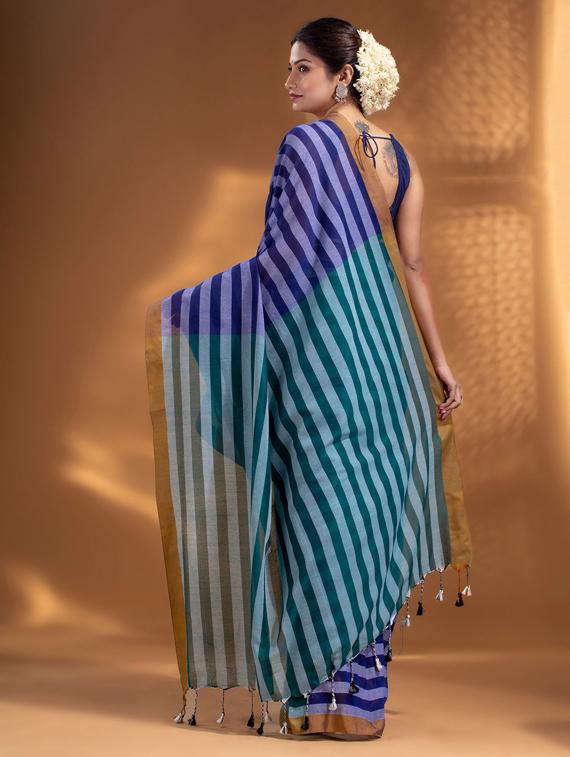 stripes woven saree with blouse - 19866418 - Standard Image - 1