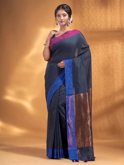 women's self design charcoal colored saree with blouse - 19866485 - Standard Image - 0