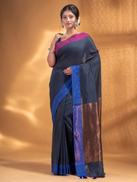women's self design charcoal colored saree with blouse - 19866485 - Zoom Image - 0