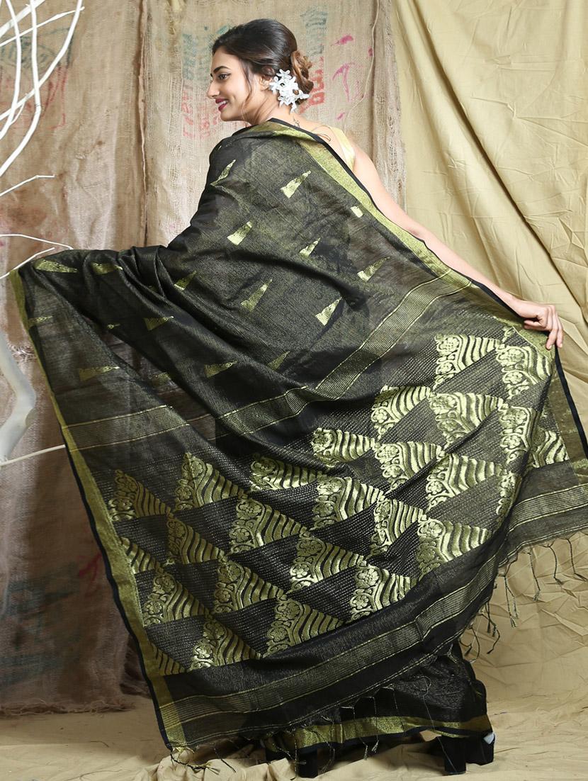 women's self design black colored saree with blouse - 19866489 -  Standard Image - 1
