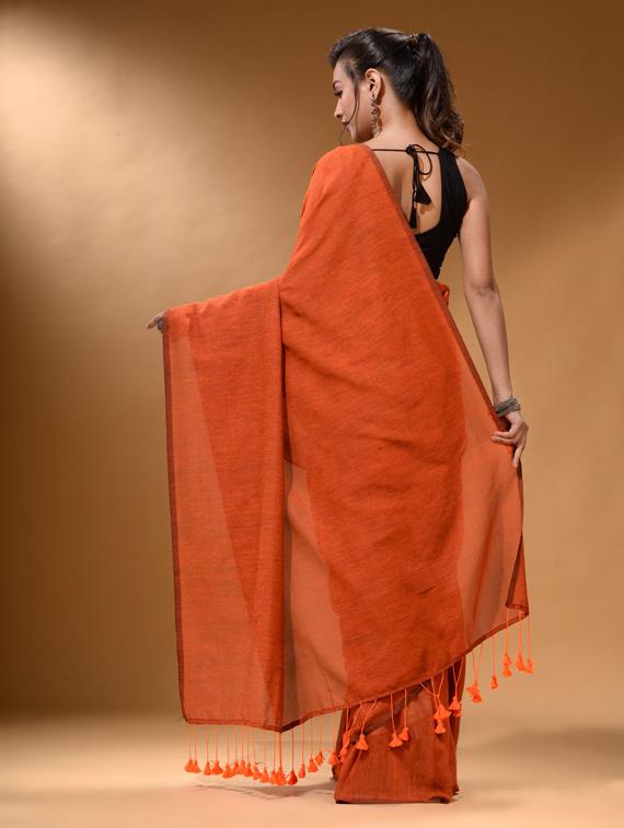 women's solid orange colored saree with blouse - 19866494 -  Standard Image - 1