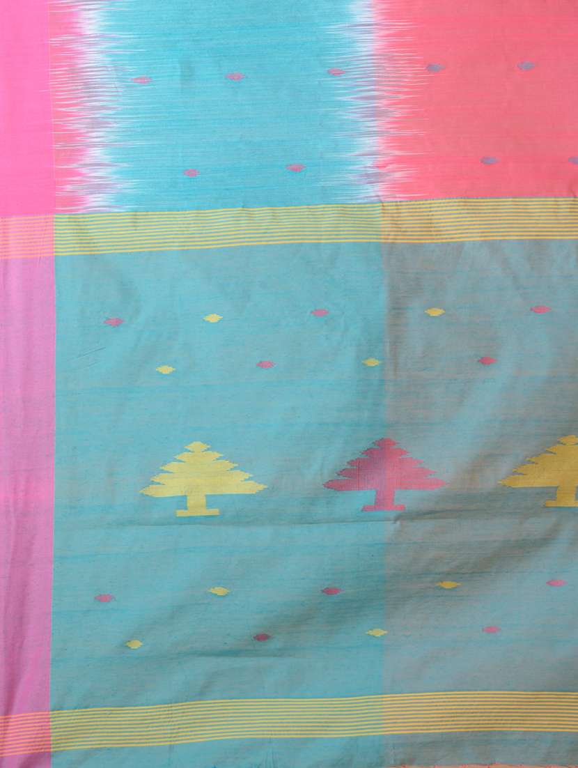 blue self design ikat saree with blouse - 19866597 -  Standard Image - 4