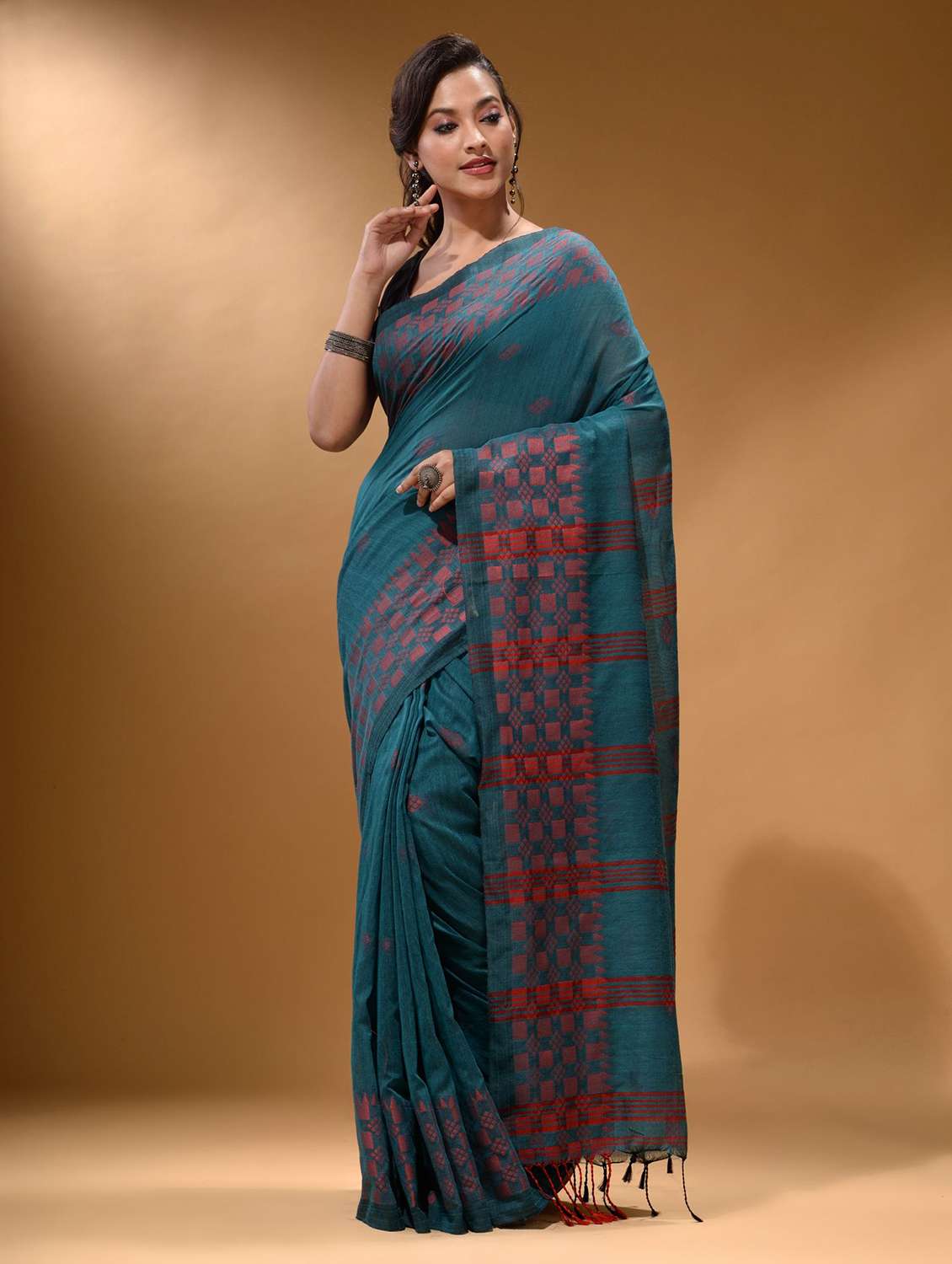 women's self design blue colored saree with blouse