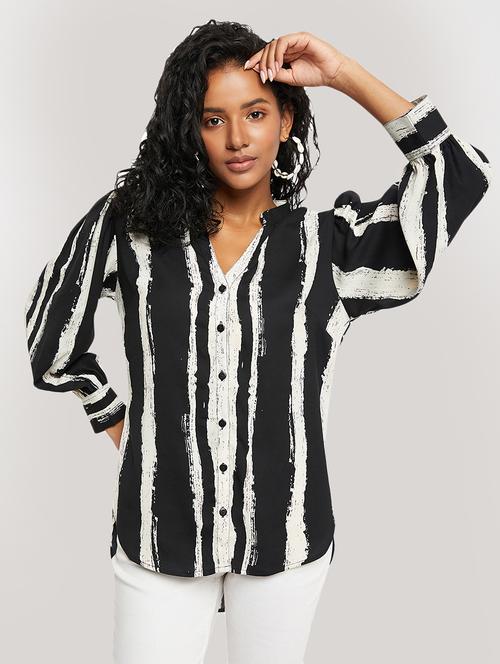 black striped mandarin regular shirt - 19866704 - Standard Image - 0
