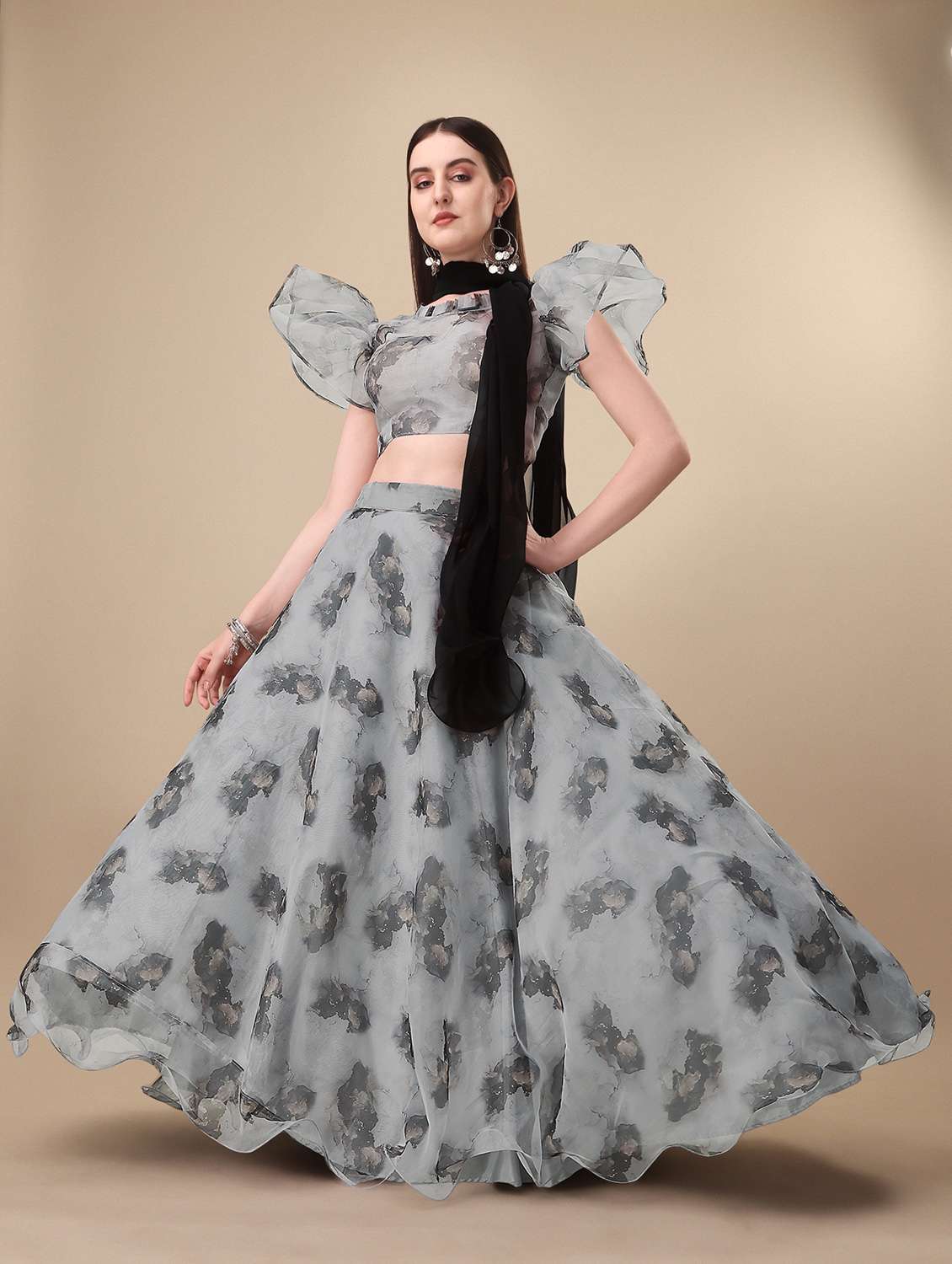 printed flared lehenga choli set with dupatta - 19866708 - Standard Image - 1