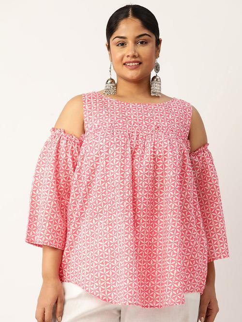women plus size printed cold shoulder top - 19866824 -  Standard Image - 0