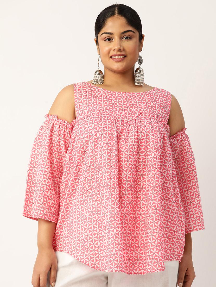 women plus size printed cold shoulder top - 19866824 -  Zoom Image - 0
