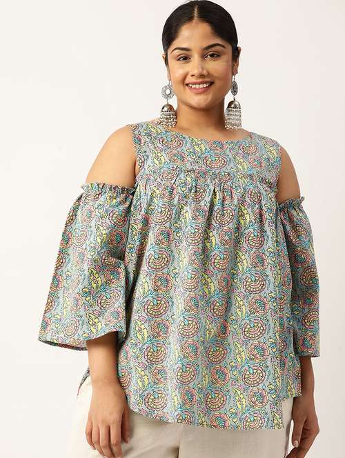 women plus size printed cold shoulder top - 19866827 -  Standard Image - 0