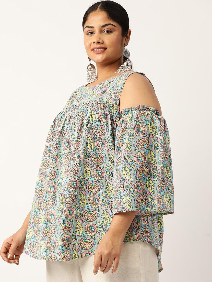 women plus size printed cold shoulder top - 19866827 - Standard Image - 1