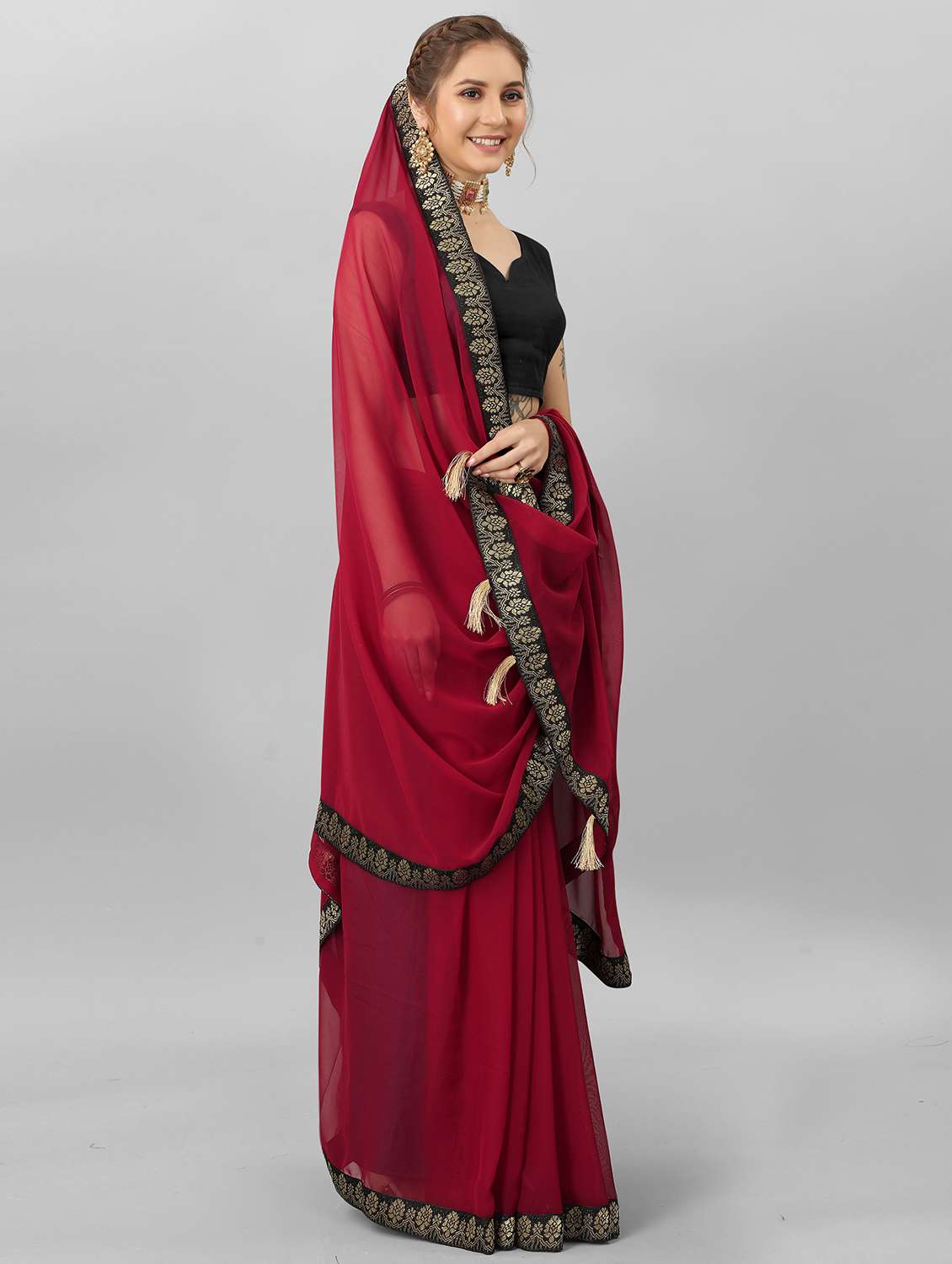 georgette plain saree with plain blouse with blouse - 19866836 -  Standard Image - 1