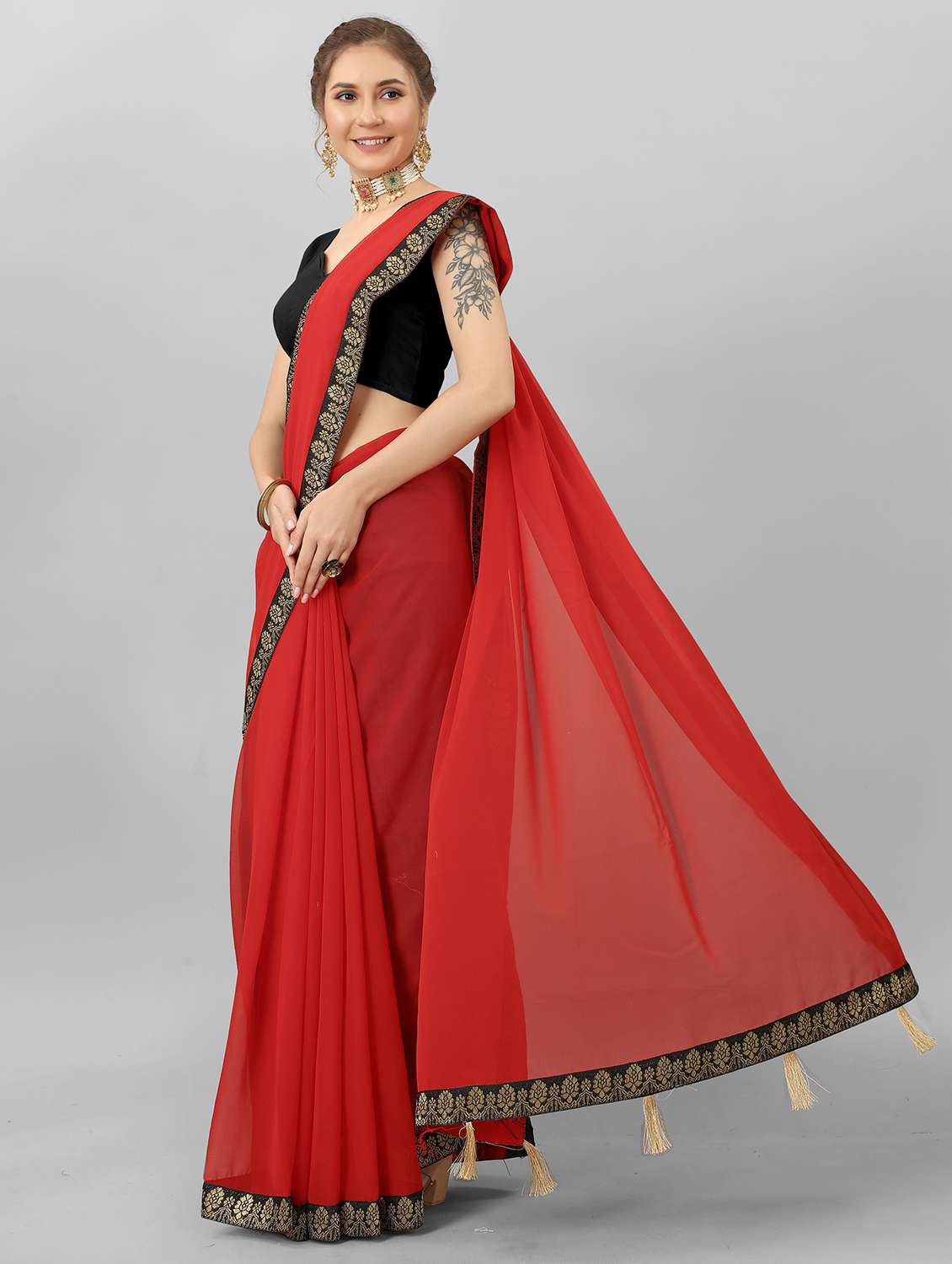 georgette plain saree with plain blouse with blouse - 19866840 -  Standard Image - 1