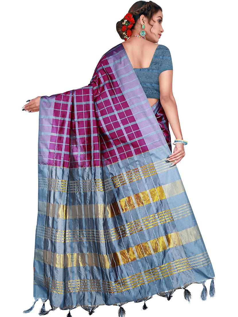 checkered printed saree - 19866876 - Standard Image - 1